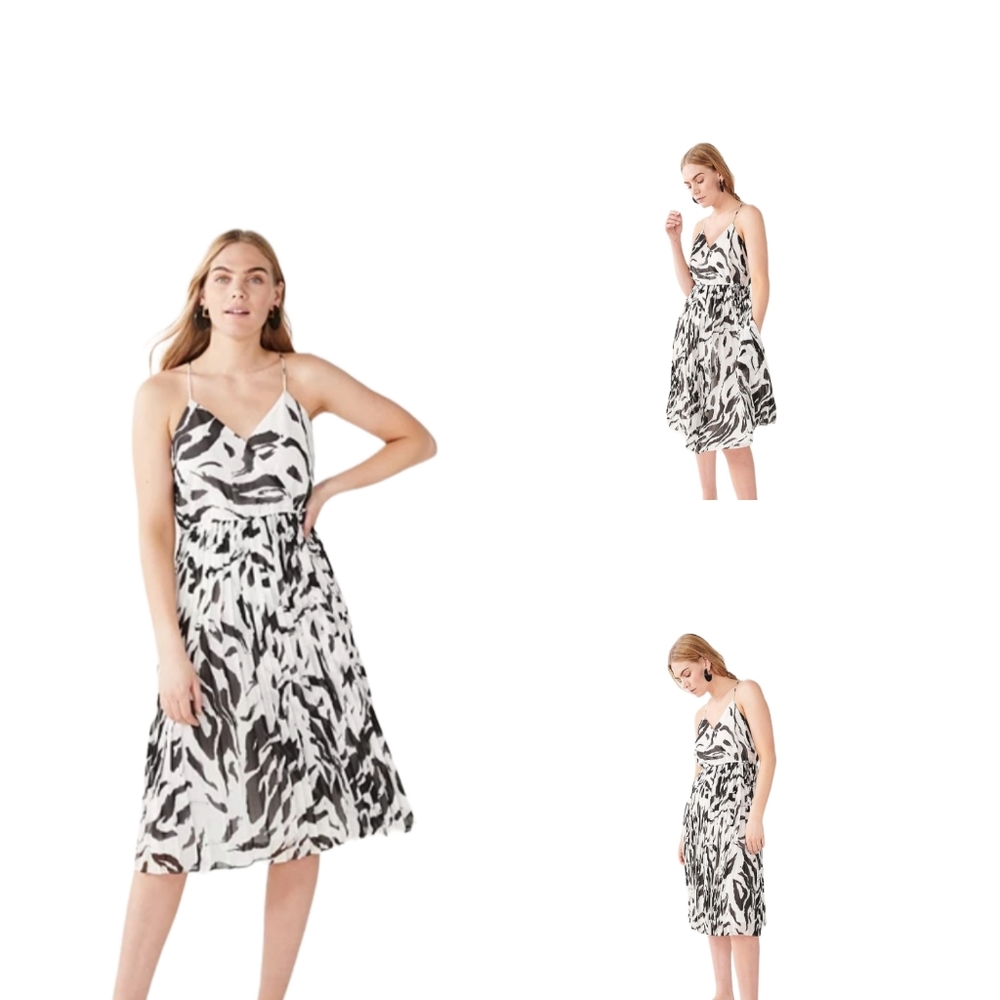 Nine West Sleeveless Black/White Zebra Print Pleated Bottom Dress Size XL